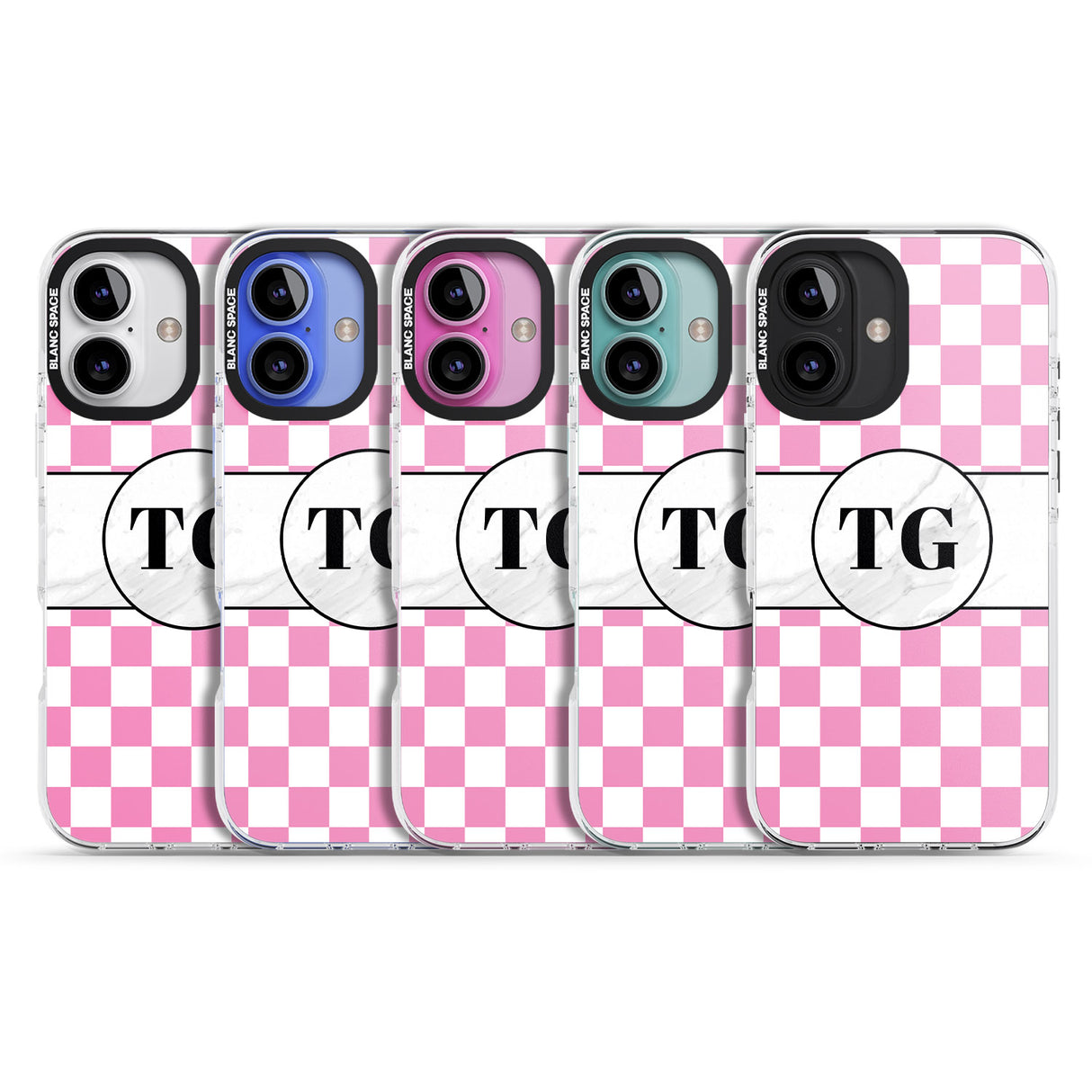 iPhone 16 Pro Max Personalised Monogrammed Pink Check Black Impact Phone Case