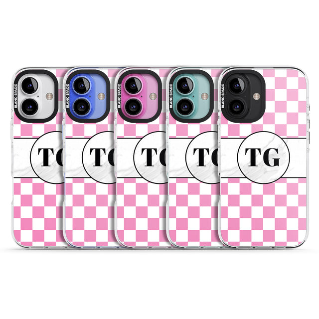 iPhone 16 Pro Max Personalised Monogrammed Pink Check Black Impact Phone Case