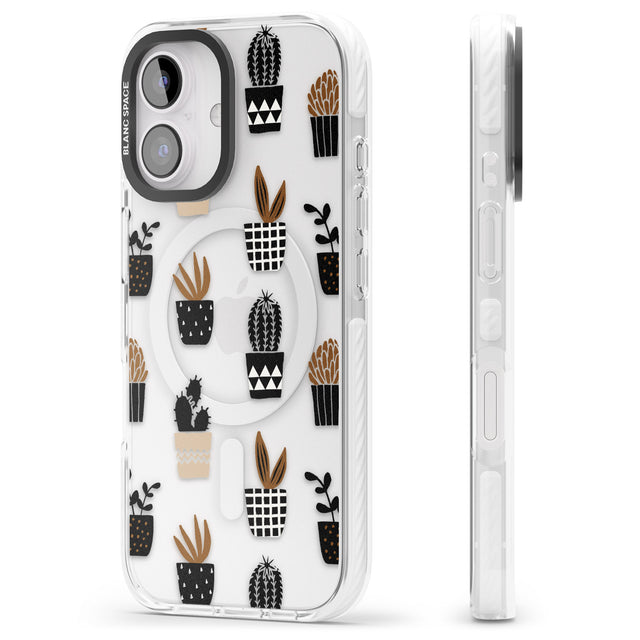 iPhone 16 Pro Max Large Mixed Plants Pattern - Clear Black Impact Phone Case