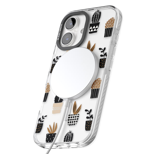 iPhone 16 Pro Max Large Mixed Plants Pattern - Clear Black Impact Phone Case