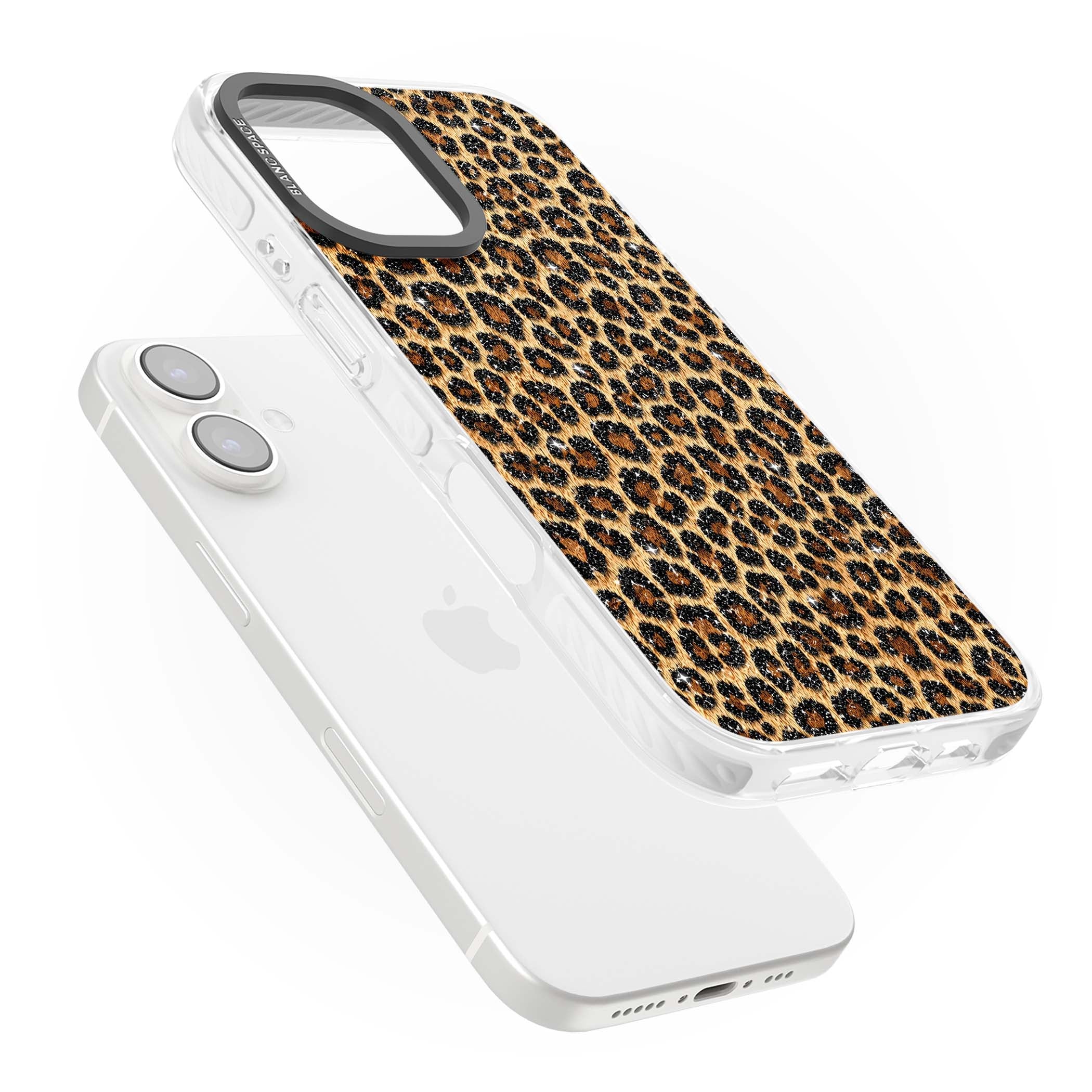 Diamond Leopard leopard print iPhone case featuring golden tan fur, black rosette spots and subtle glitter sparkle | Impact Magsafe case for iPhone 16, iPhone 16 Plus