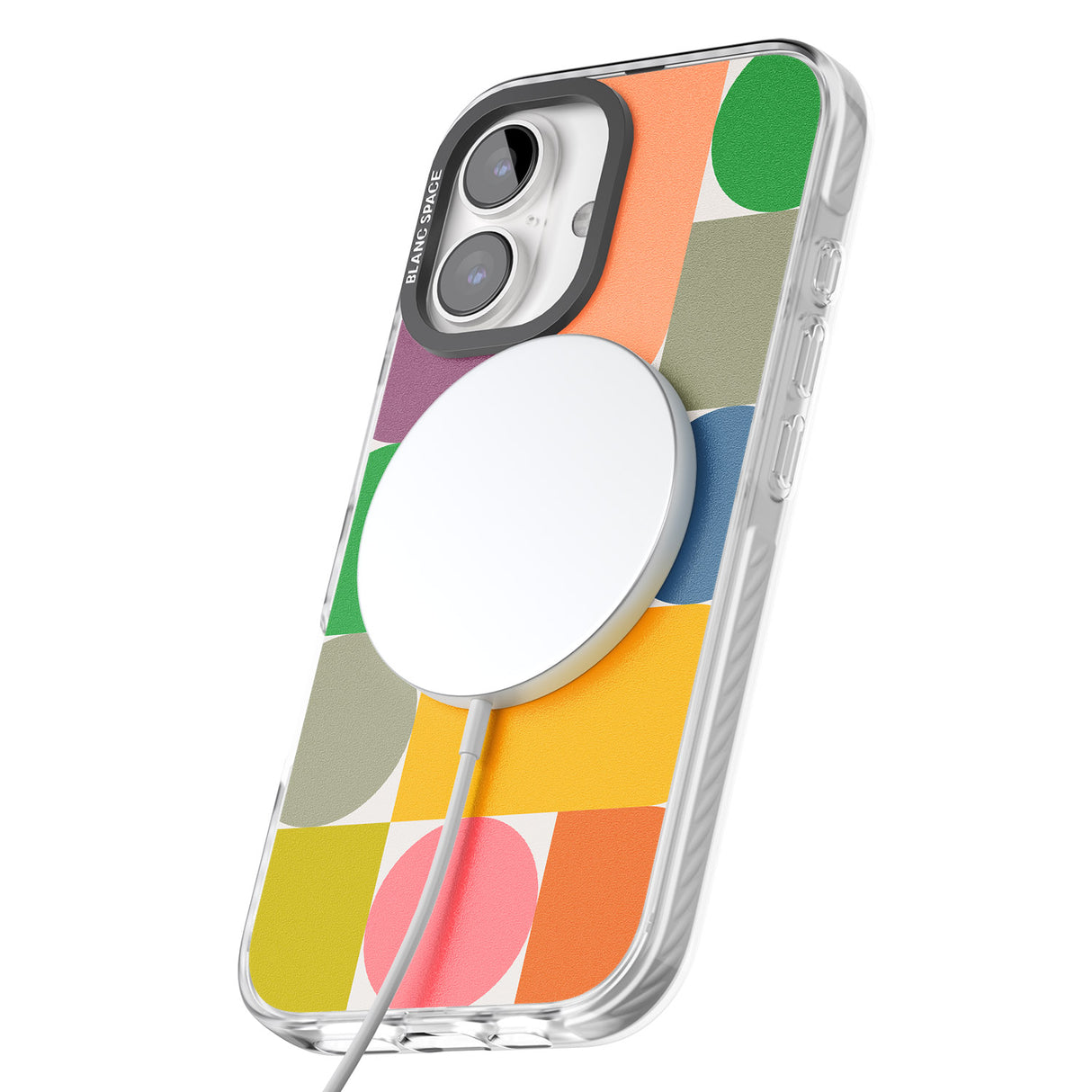 iPhone 16 Pro Max Abstract Retro Shapes: Rainbow Mix Black Impact Phone Case