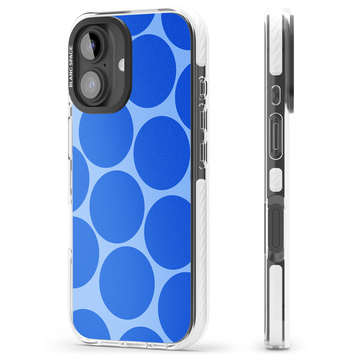 iPhone 16 Pro Max Abstract Retro Shapes: Blue Dots Black Impact Phone Case