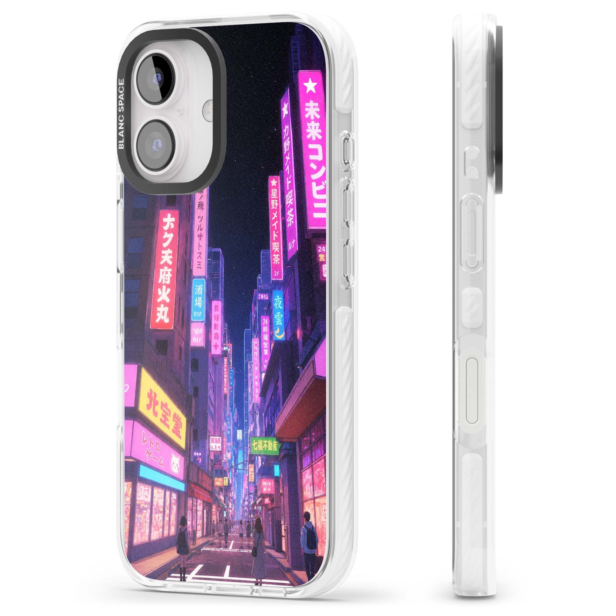Shibuya At Night Japanese neon city iPhone case featuring glowing kanji signs, pink storefronts and a Tokyo street at n | Impact Magsafe case for iPhone 16, iPhone 16 Plus