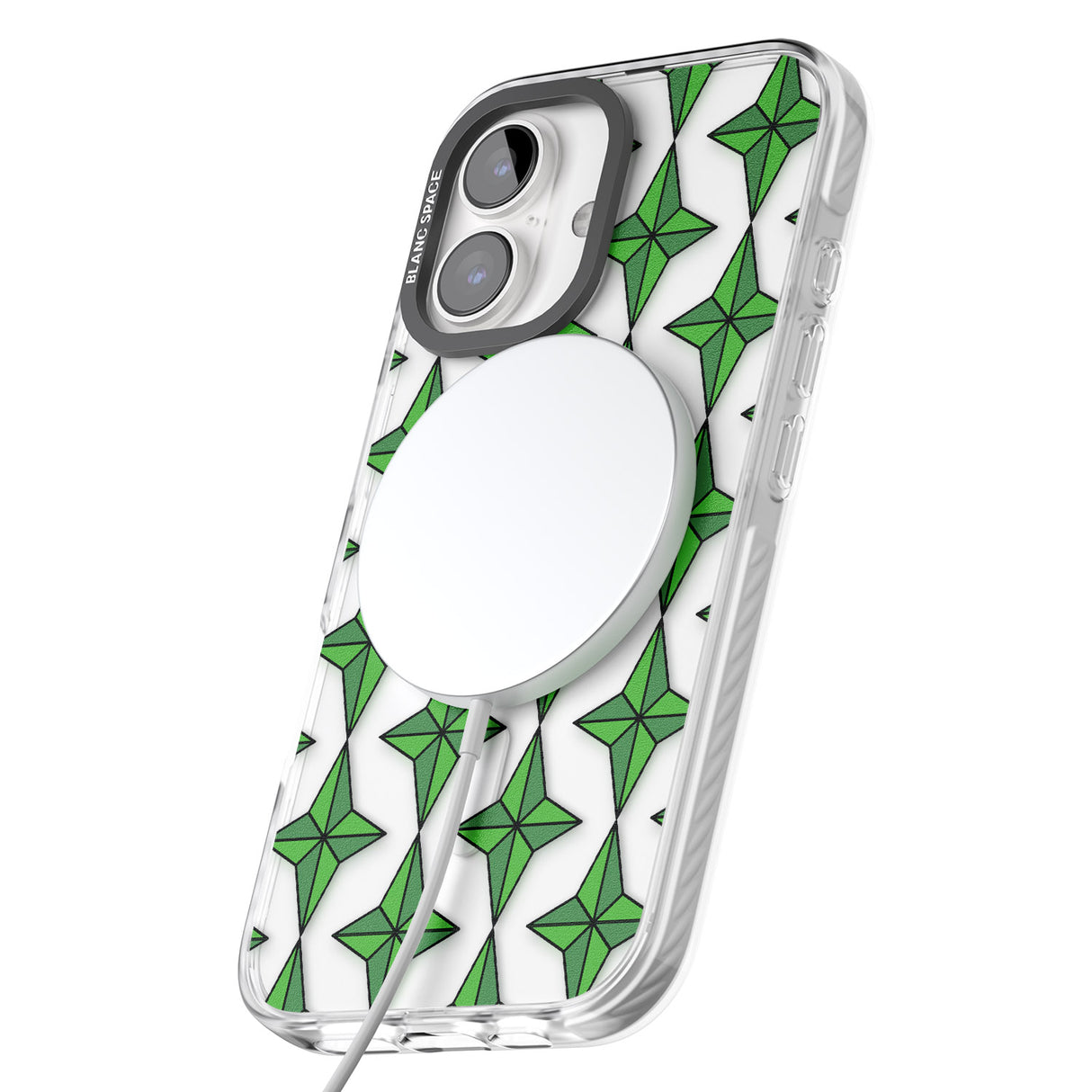 iPhone 16 Pro Max Emerald Stars Pattern (Clear) Black Impact Phone Case