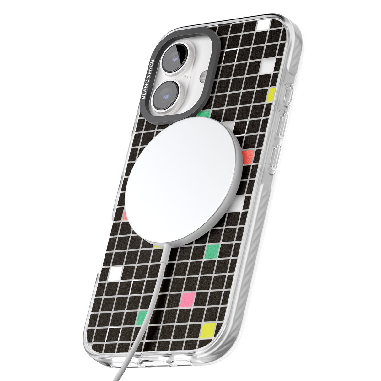 iPhone 16 Pro Max Vibrant Black Geometric Grid Black Impact Phone Case