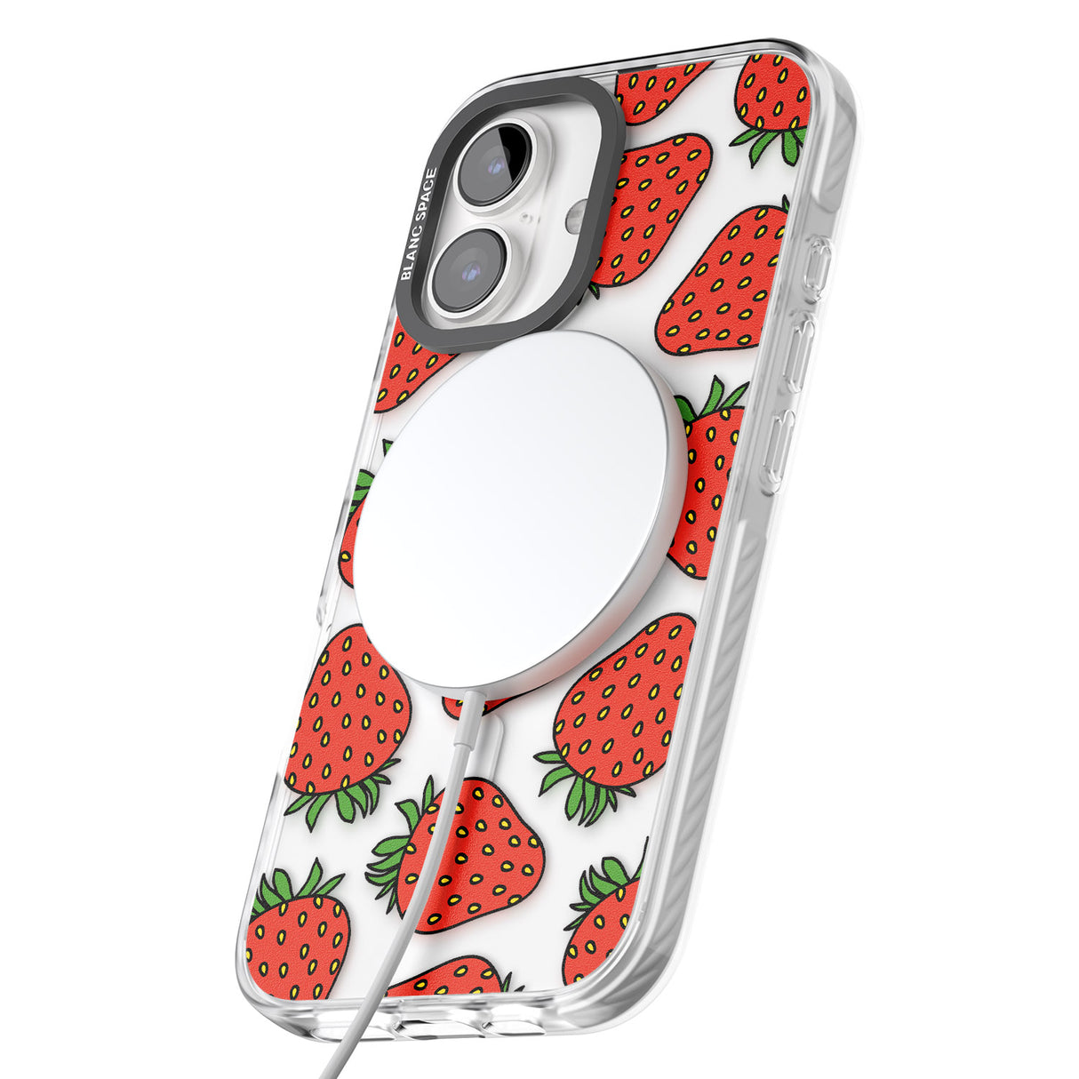 iPhone 16 Pro Max Strawberry Pattern Black Impact Phone Case