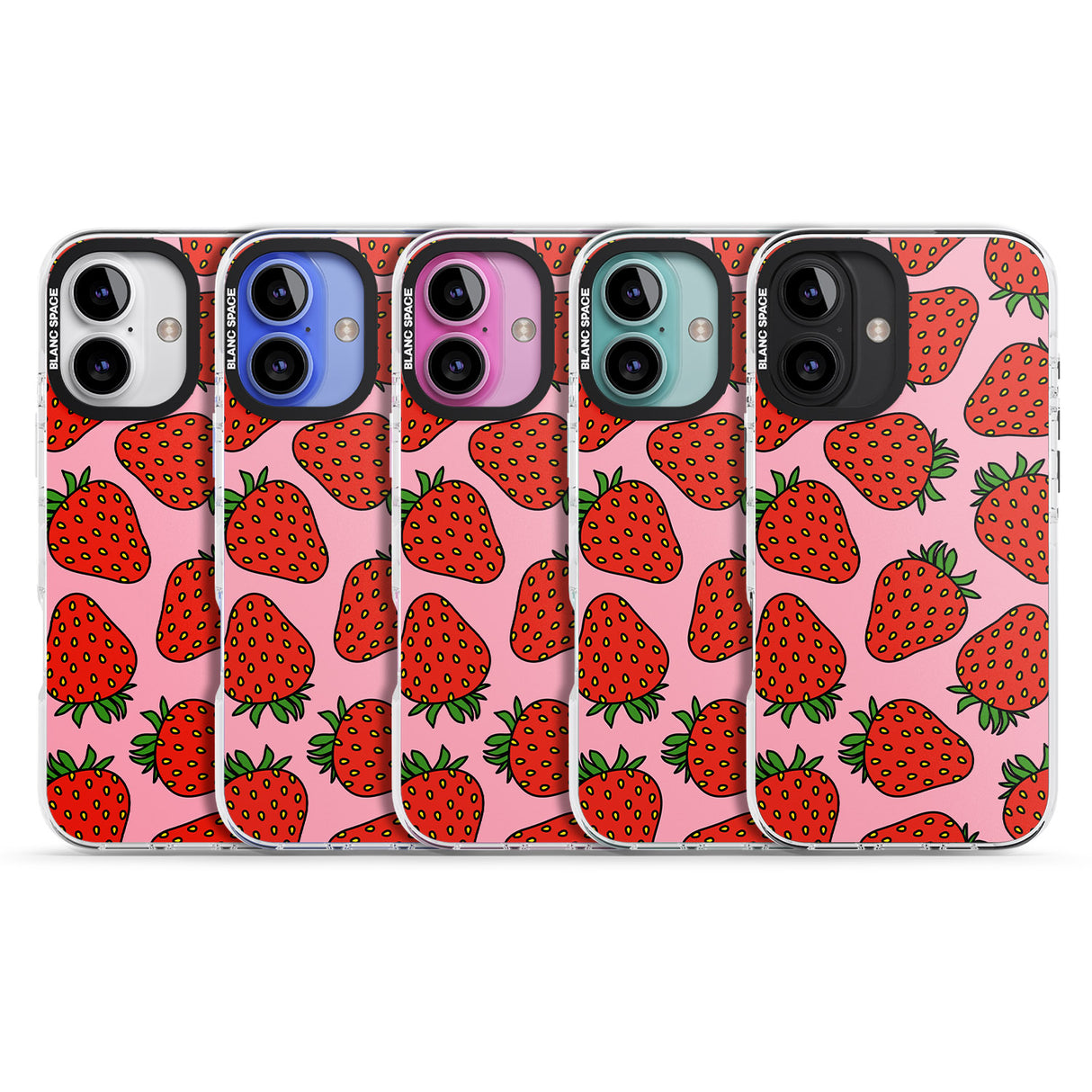 iPhone 16 Pro Max Strawberry Pattern (Pink) Black Impact Phone Case