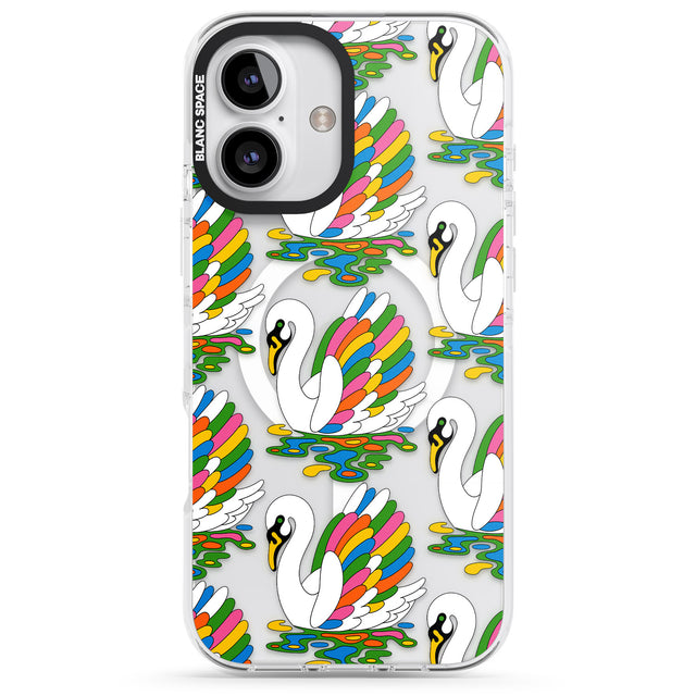 iPhone 16 Pro Max Colourful Swan Pattern Black Impact Phone Case