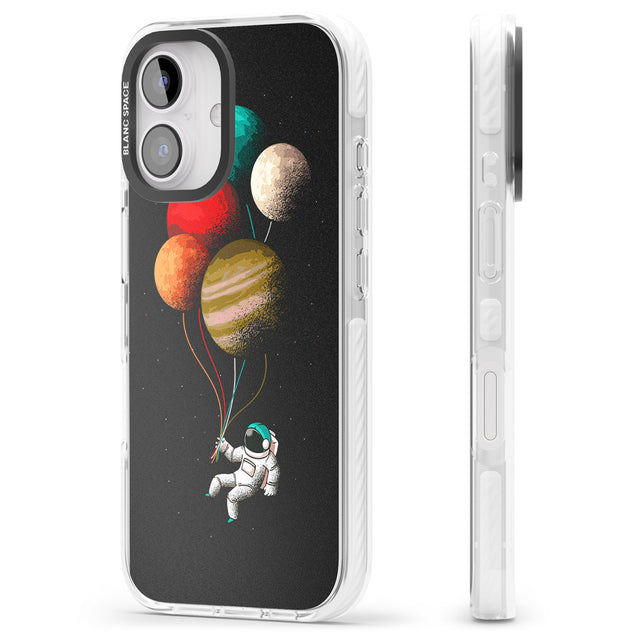 iPhone 16 Pro Max Astronaut Balloon Planets Black Impact Phone Case