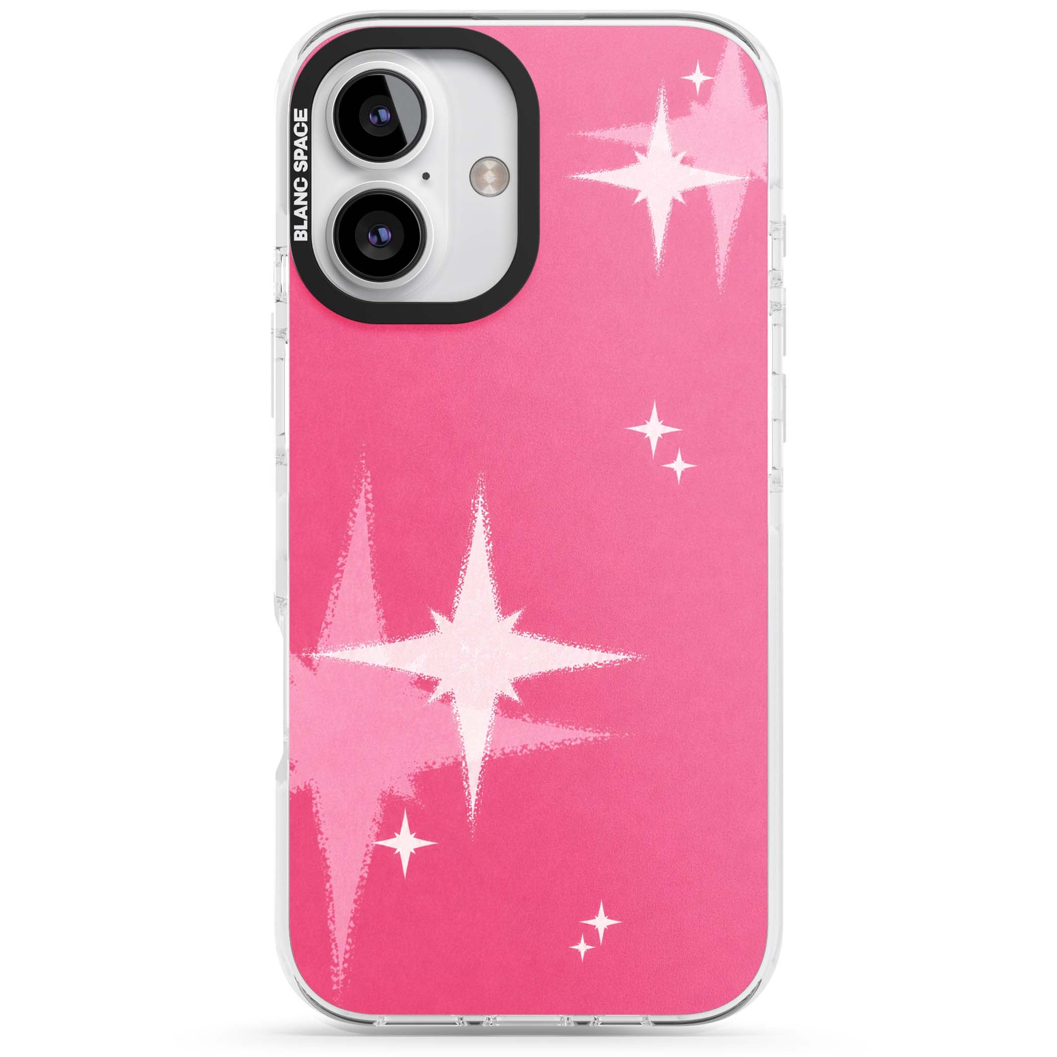 Pink Sparkle Y2K iPhone case featuring hot pink background with shimmering white starburst pattern | Impact Magsafe case for iPhone 16, iPhone 16 Plus