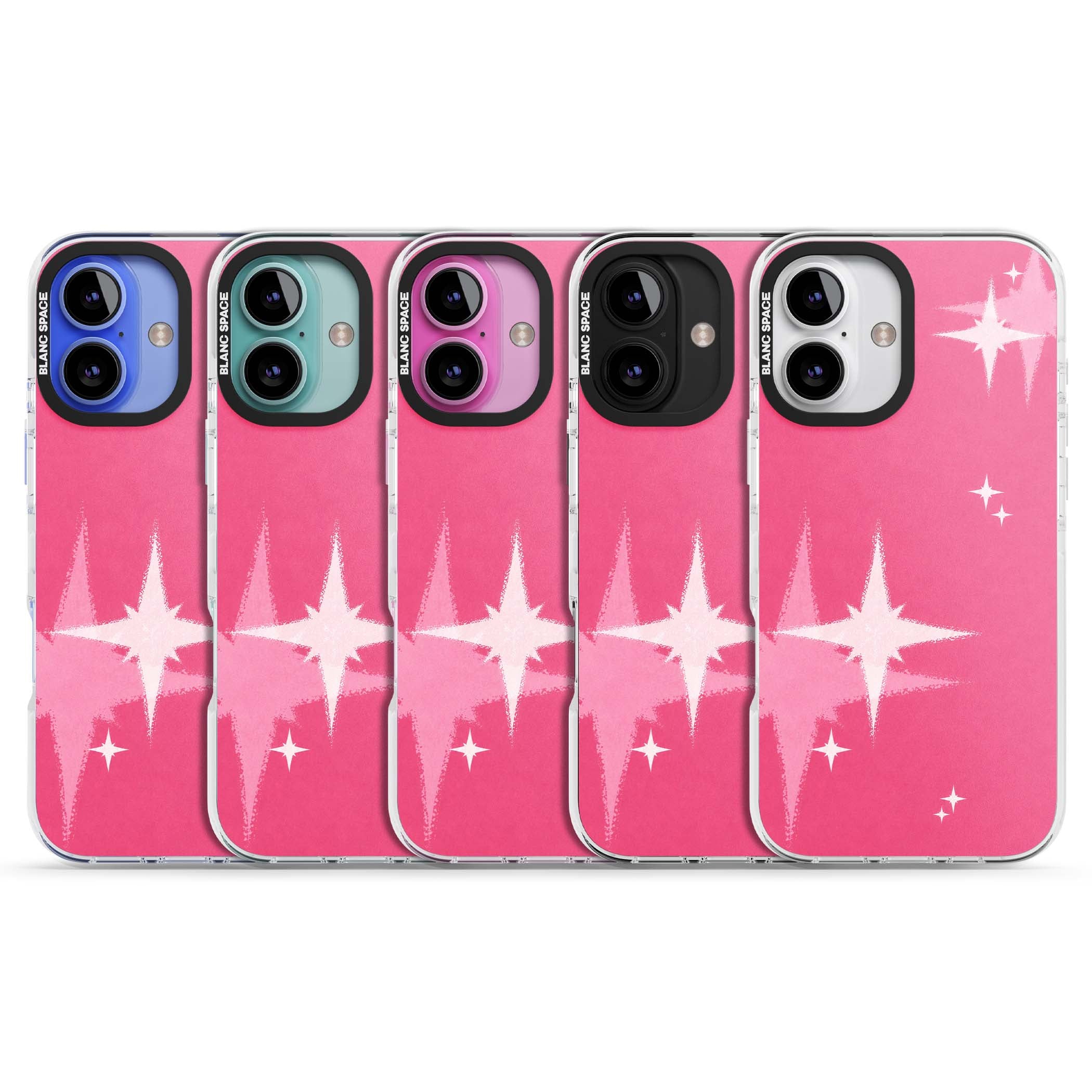 Pink Sparkle Y2K iPhone case featuring hot pink background with shimmering white starburst pattern | Impact Magsafe case for iPhone 16, iPhone 16 Plus