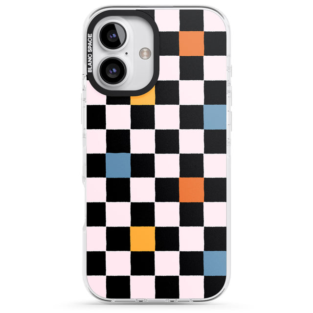 iPhone 16 Pro Max Vibrant Retro Checkered Black Impact Phone Case + Magsafe