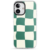 iPhone 16 Pro Max Green & Cream Wavy Check Black Impact Phone Case + Magsafe