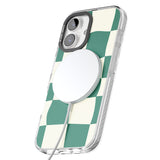 iPhone 16 Pro Max Green & Cream Wavy Check Black Impact Phone Case + Magsafe