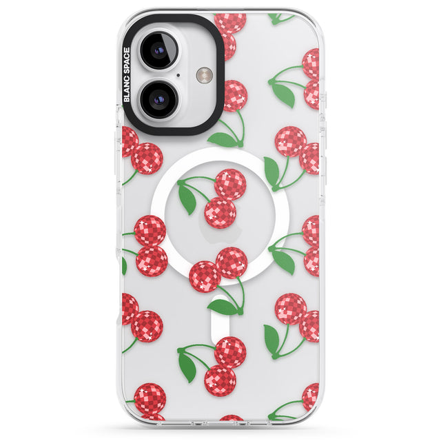 iPhone 16 Pro Max Disco Cherry Pattern Black Impact Phone Case + Magsafe