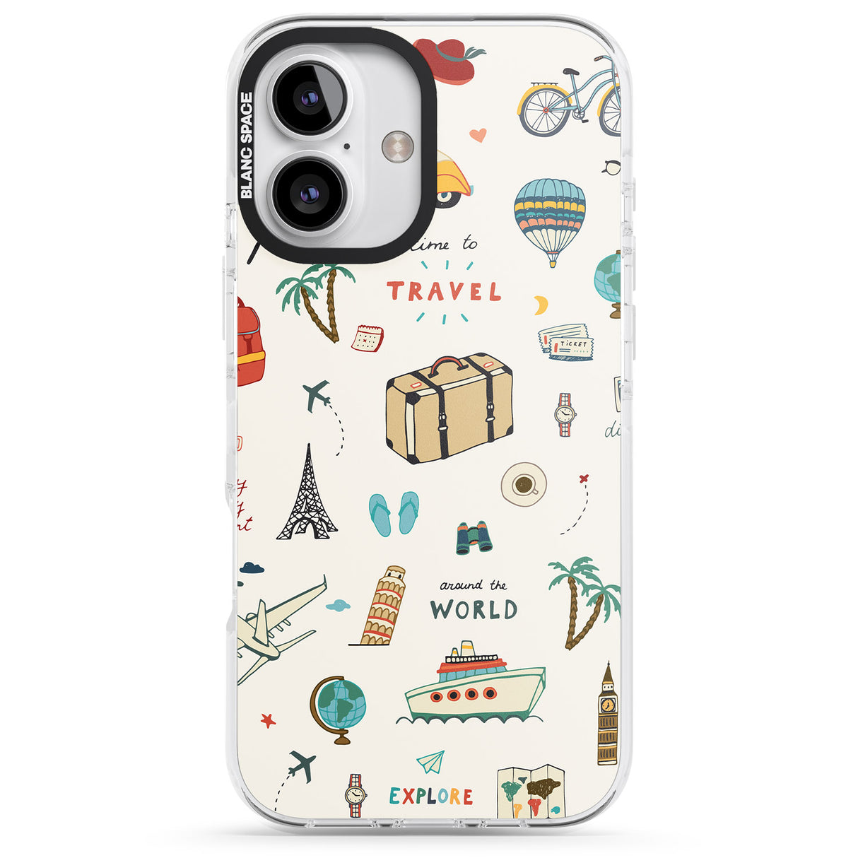 iPhone 16 Pro Max Cute Travel Pattern Cream Black Impact Phone Case