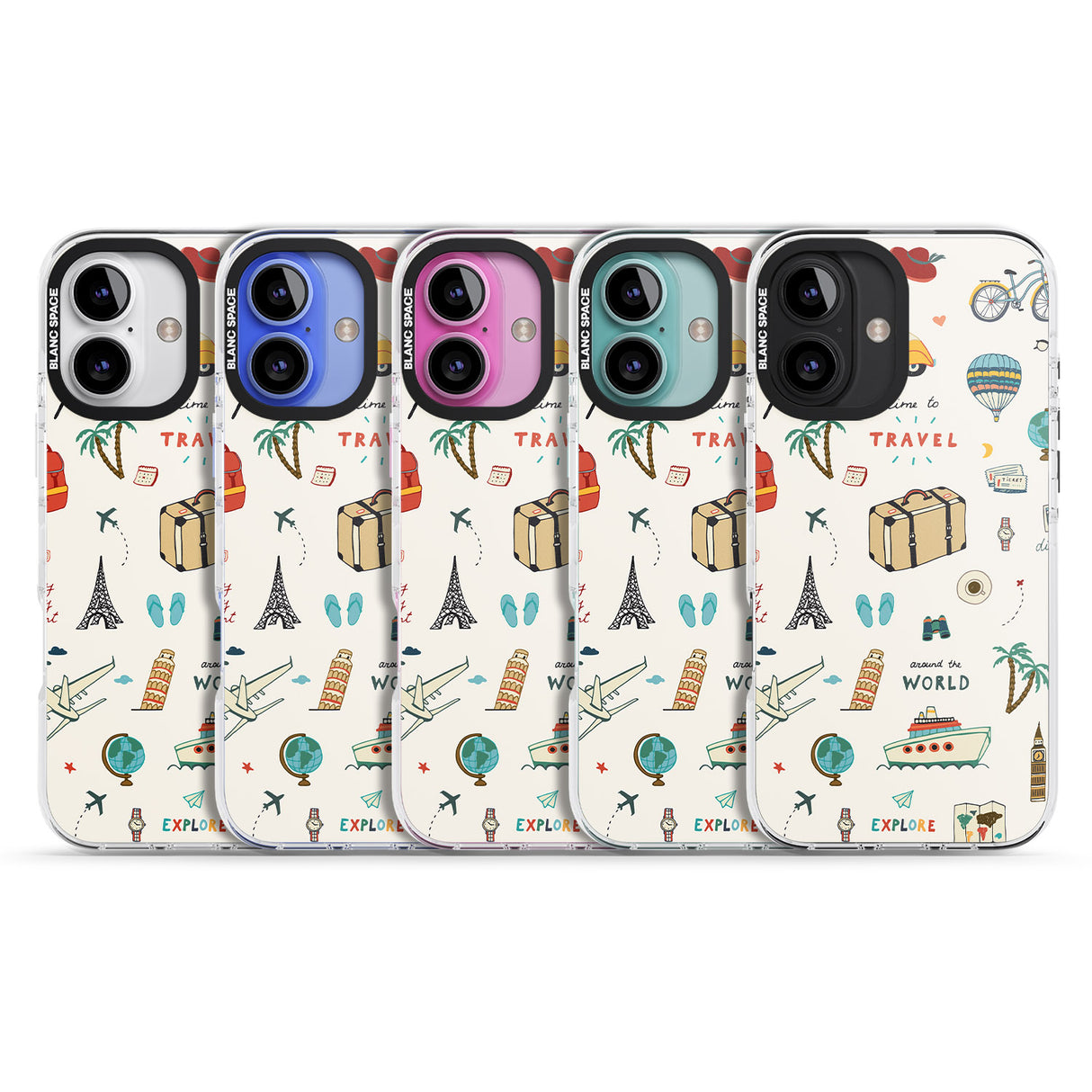 iPhone 16 Pro Max Cute Travel Pattern Cream Black Impact Phone Case