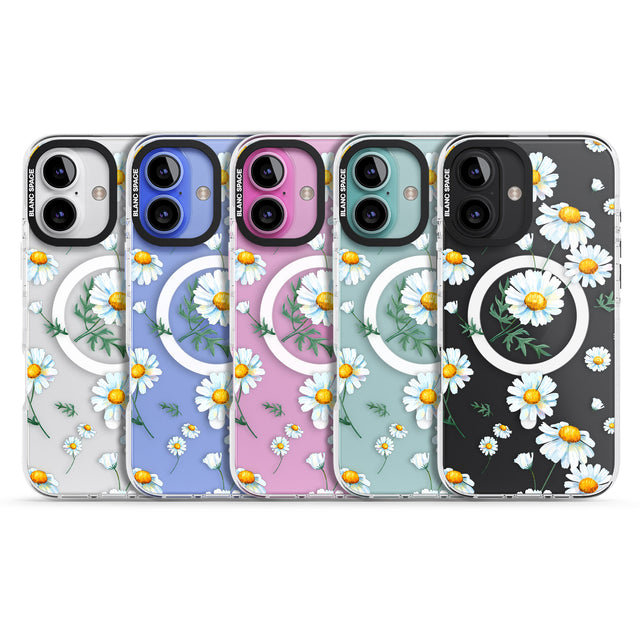 iPhone 16 Pro Max Vintage Painted Daisies Black Impact Phone Case + Magsafe