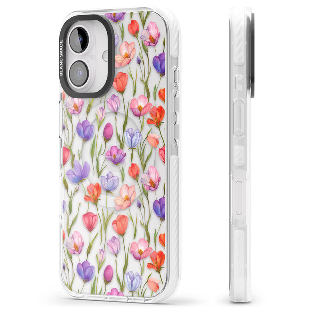 iPhone 16 Pro Max Red, Pink & Purple Flowers Black Impact Phone Case + Magsafe