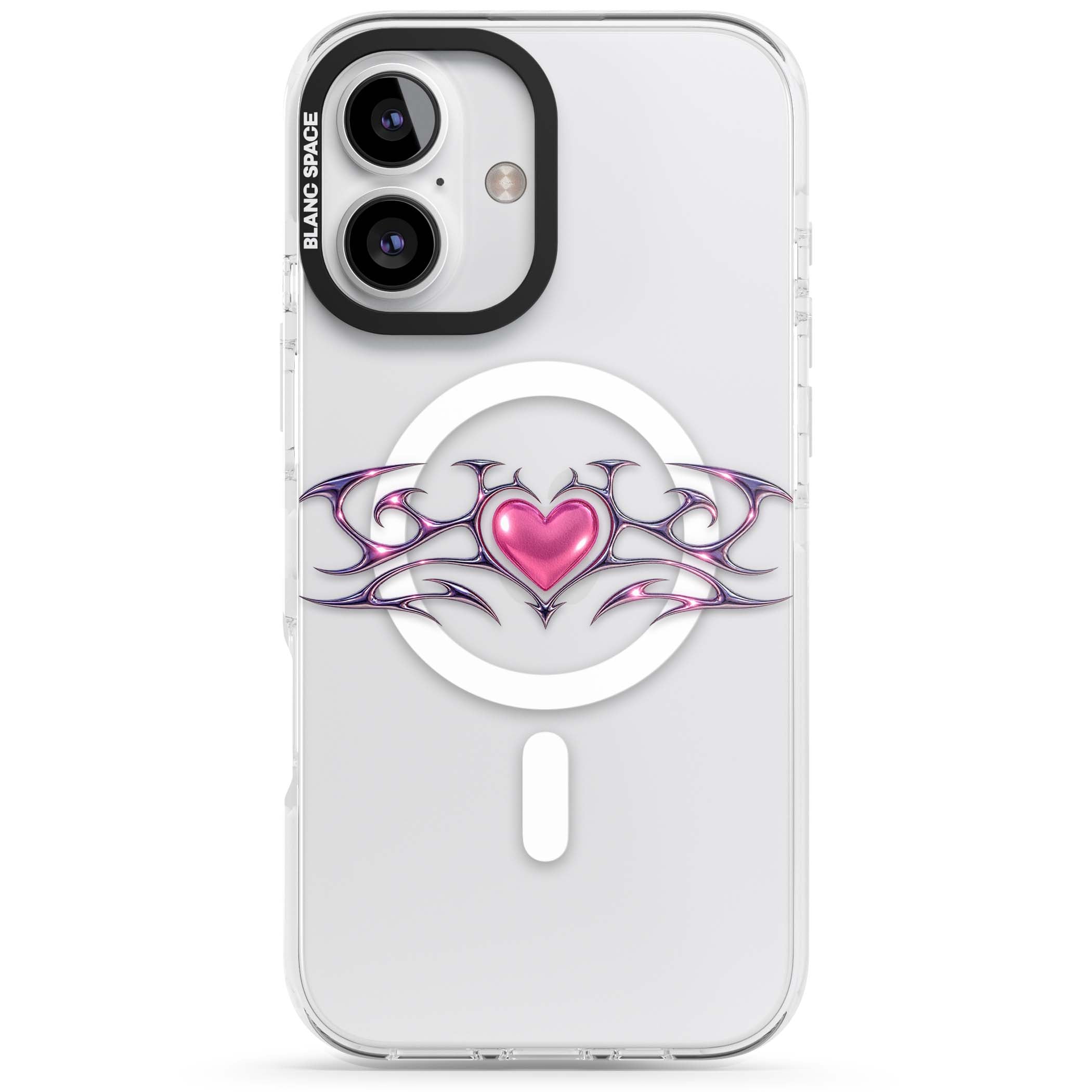 Pink Chrome Heart y2k iPhone case | Impact Magsafe case for iPhone 16, iPhone 16 Plus