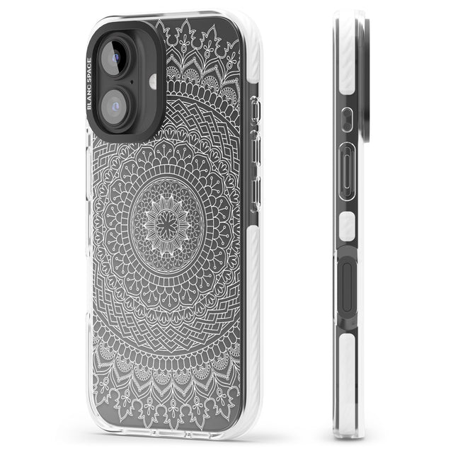 iPhone 16 Pro Max Large White Mandala Design Black Impact Phone Case