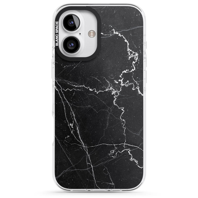 iPhone 16 Pro Max Bold Black Marble with White Texture Black Impact Phone Case