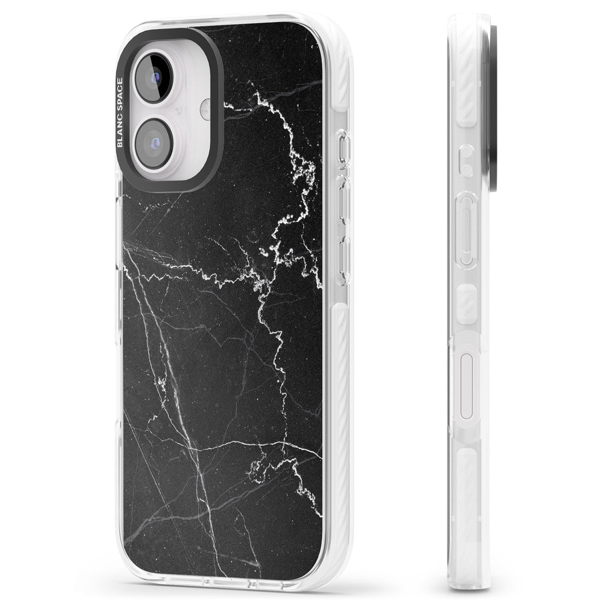 iPhone 16 Pro Max Bold Black Marble with White Texture Black Impact Phone Case