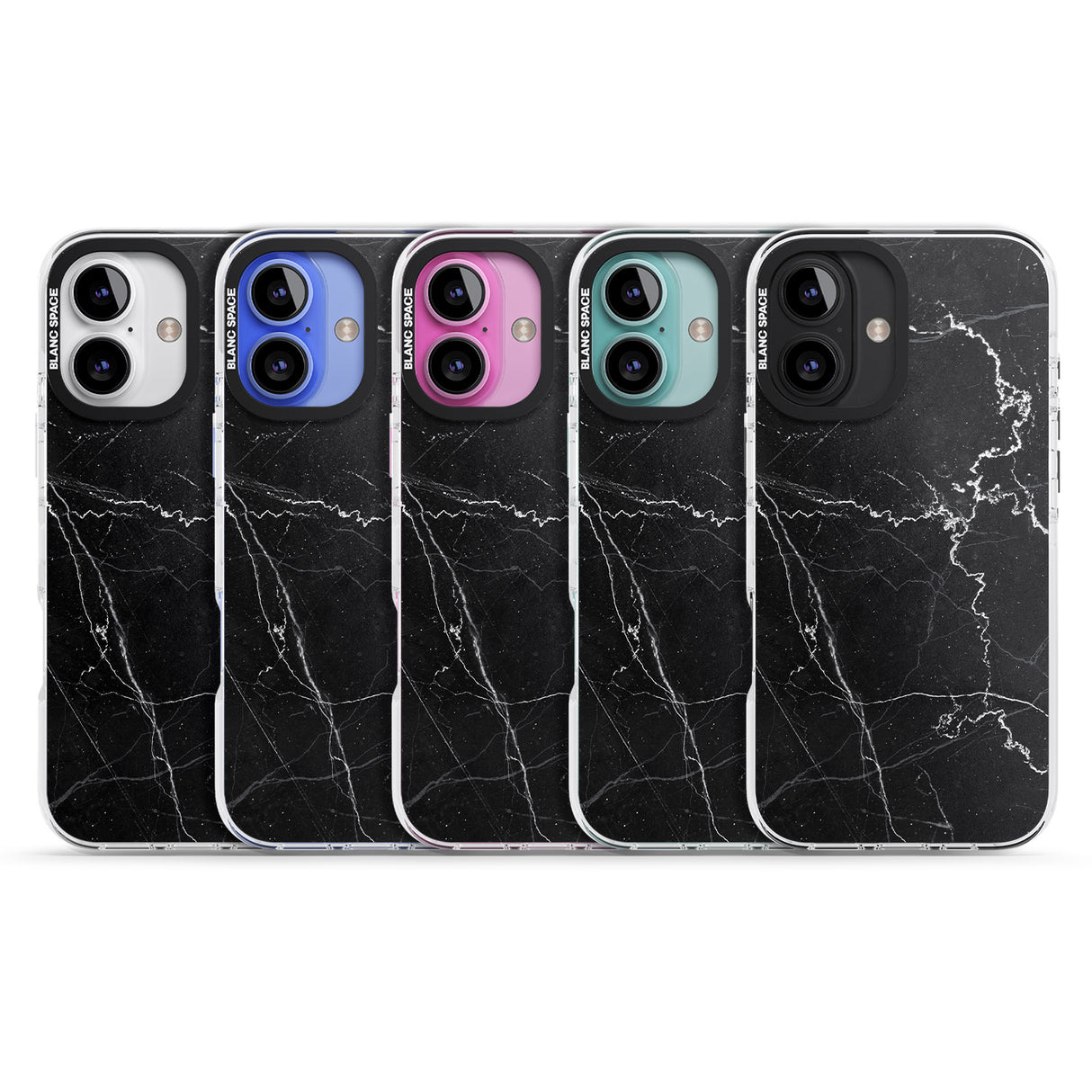 iPhone 16 Pro Max Bold Black Marble with White Texture Black Impact Phone Case