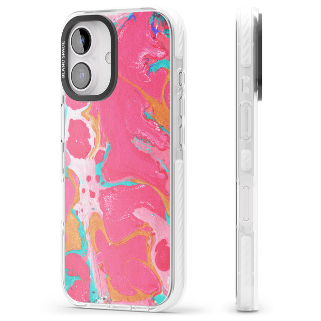 iPhone 16 Pro Max Pink, Orange & Turquoise Marbled Paper Pattern Black Impact Phone Case