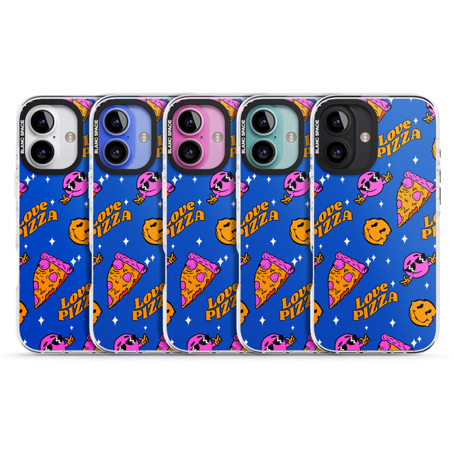 iPhone 16 Pro Max Psychedelic Love Pizza Pattern Black Impact Phone Case