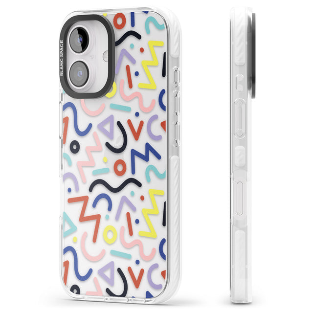 iPhone 16 Pro Max Colourful Squiggles Memphis Retro Pattern Design Black Impact Phone Case