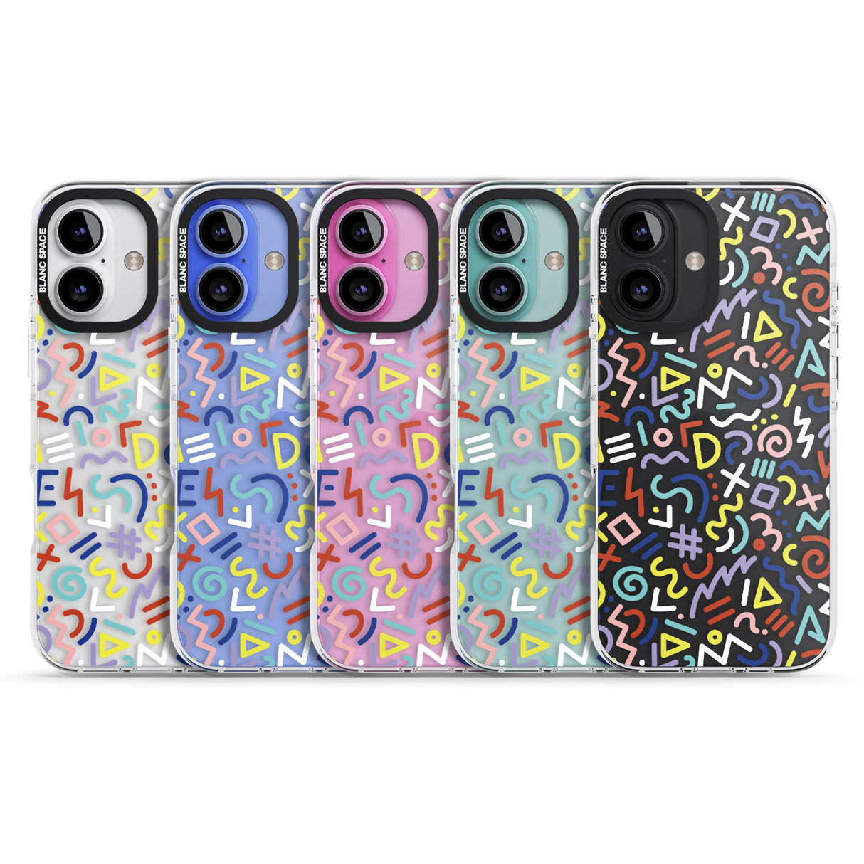 iPhone 16 Pro Max Colourful Mixed Shapes Retro Pattern Design Black Impact Phone Case