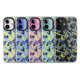 iPhone 16 Pro Max Blue & Yellow Shapes Memphis Retro Pattern Design Black Impact Phone Case