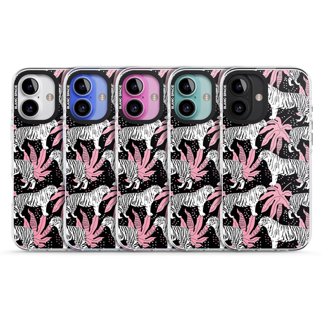 iPhone 16 Pro Max White Tigers on Black Pattern Black Impact Phone Case