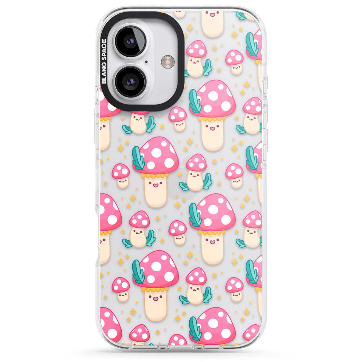 iPhone 16 Pro Max Cute Mushrooms Pattern Black Impact Phone Case