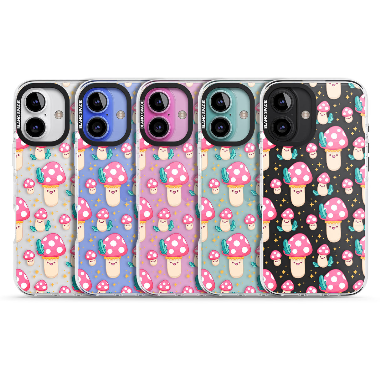 iPhone 16 Pro Max Cute Mushrooms Pattern Black Impact Phone Case