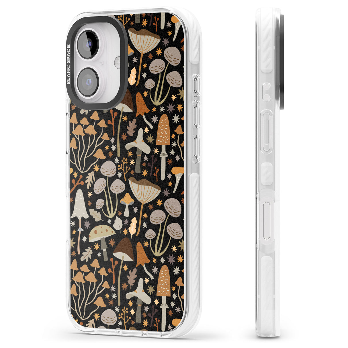 iPhone 16 Pro Max Sentimental Mushrooms Pattern Black Impact Phone Case