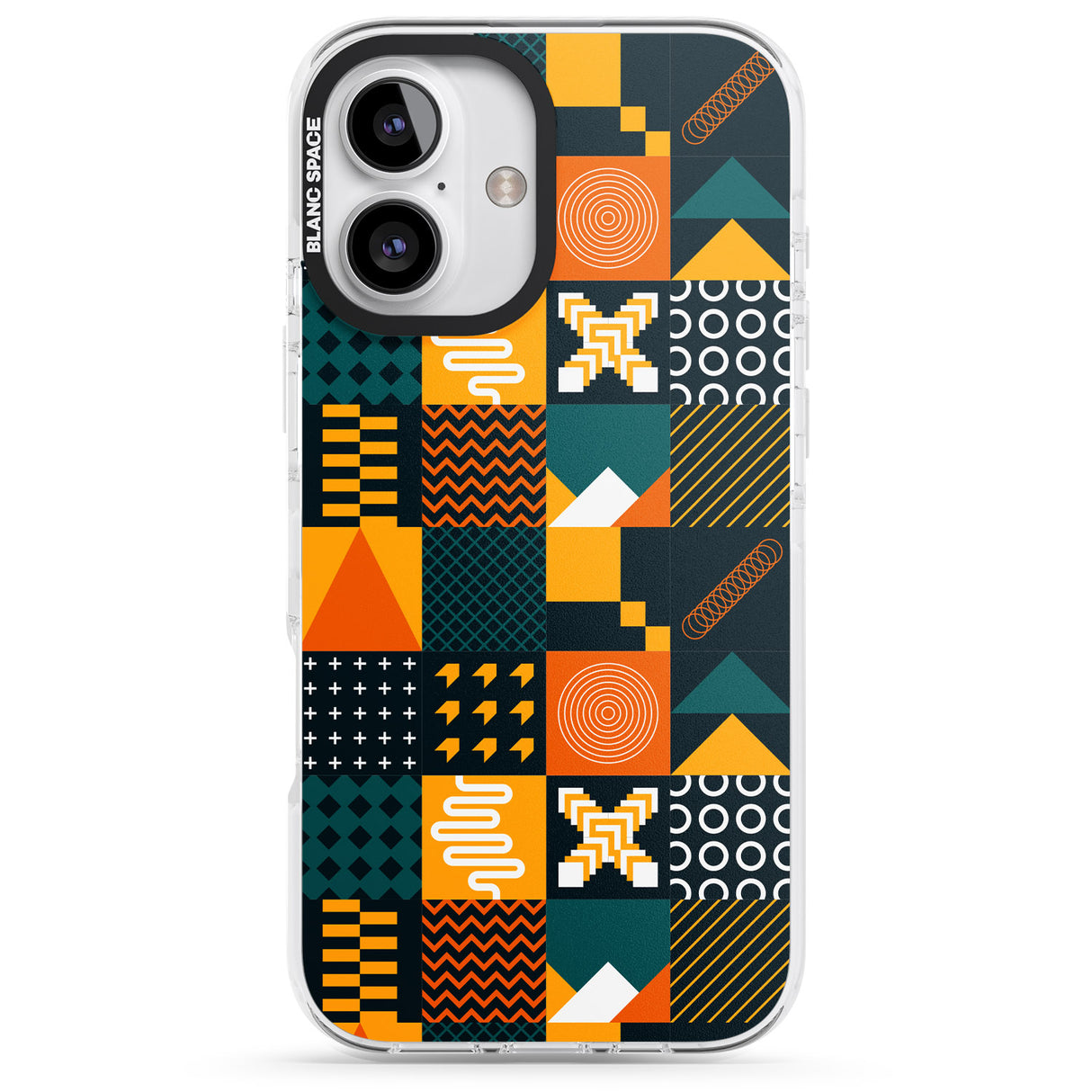 iPhone 16 Pro Max Funky Geometric Patterns: Orange & Dark Green Black Impact Phone Case