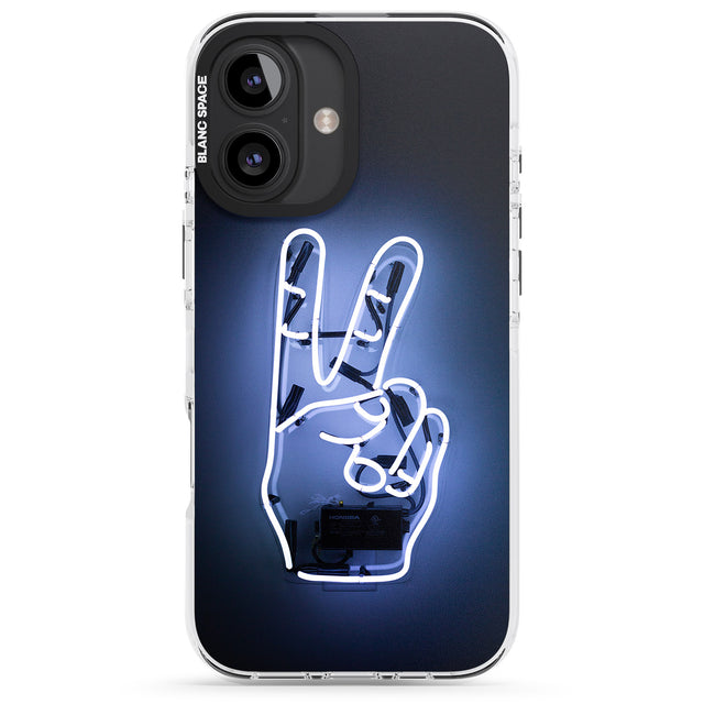 iPhone 16 Pro Max Peace Sign Hand Neon Sign Black Impact Phone Case