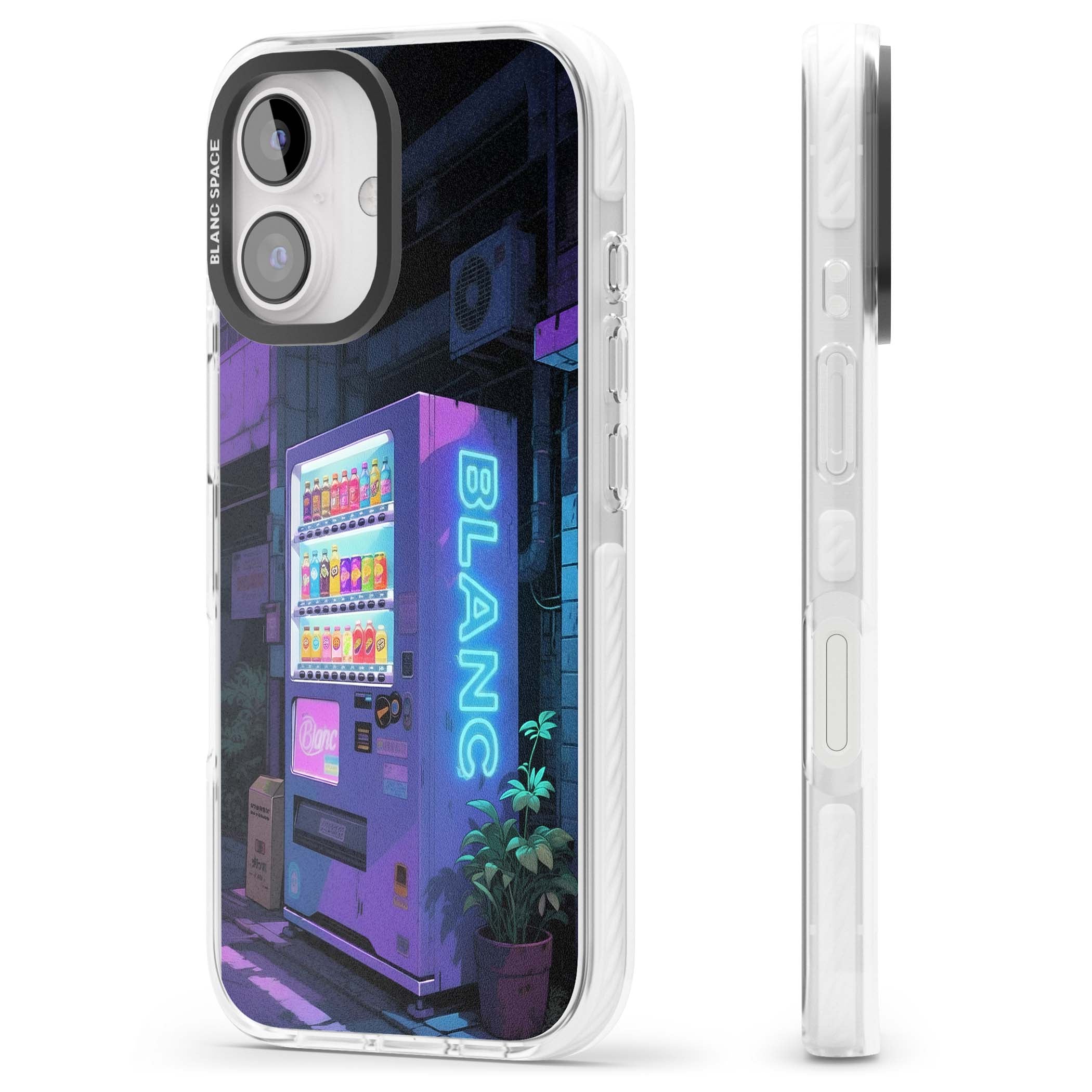 Shibuya Glow Japanese iPhone case featuring a glowing Tokyo vending machine, neon signage, and moody purple alleyway | Clear Impact case for iPhone 16, iPhone 16 Plus