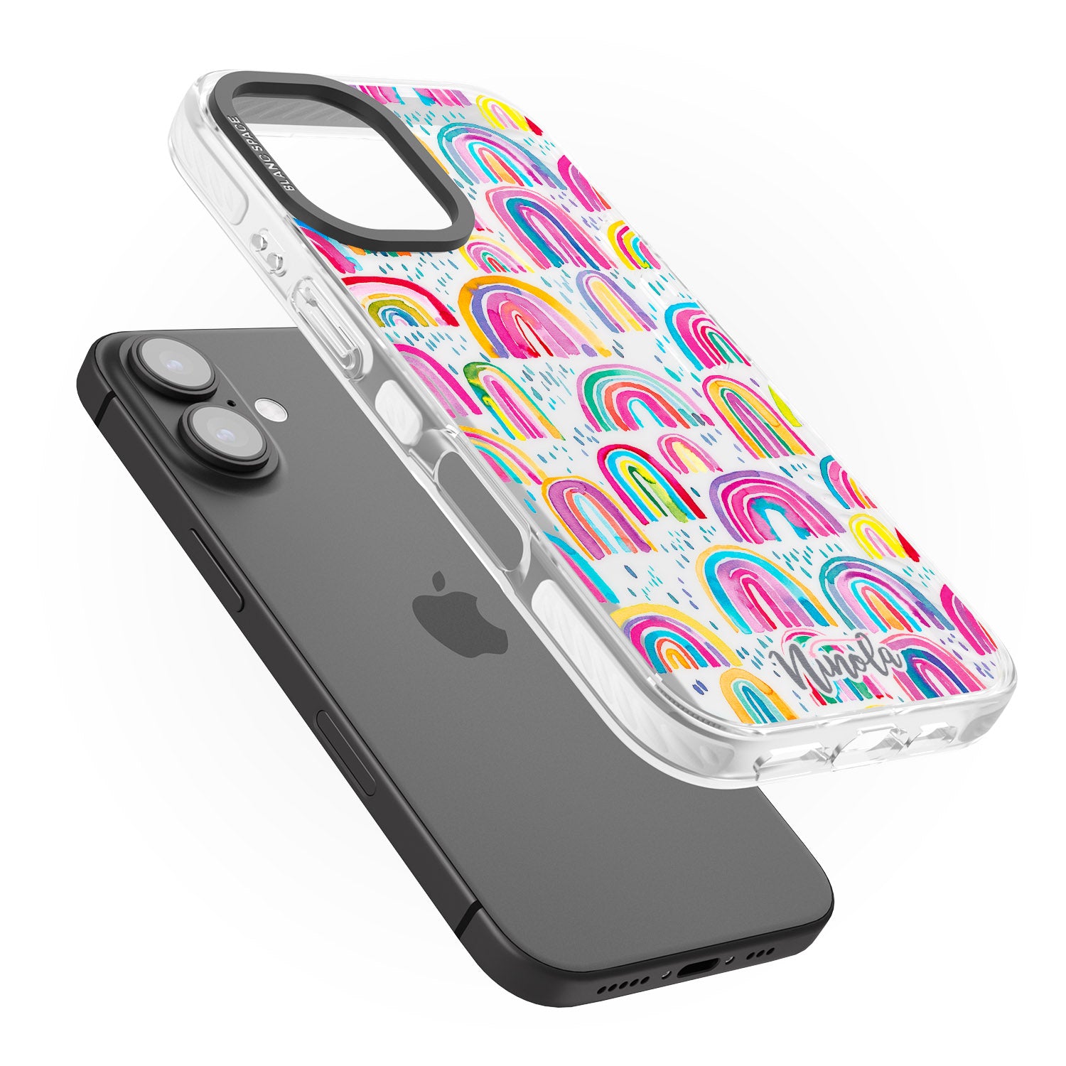 iPhone 16 Pro Max Cute Watercolor Rainbows Black Impact Phone Case