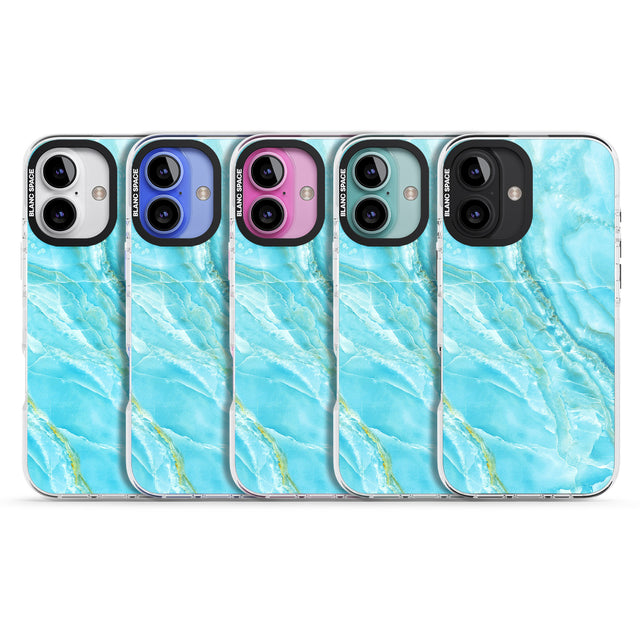 iPhone 16 Pro Max Bright Blue Onyx Marble Black Impact Phone Case