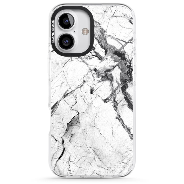 iPhone 16 Pro Max Black & White Stormy Marble Black Impact Phone Case