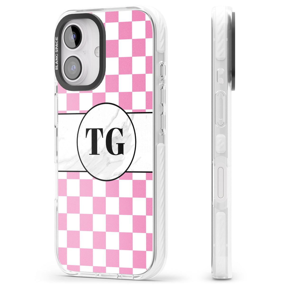 iPhone 16 Pro Max Personalised Monogrammed Pink Check Black Impact Phone Case