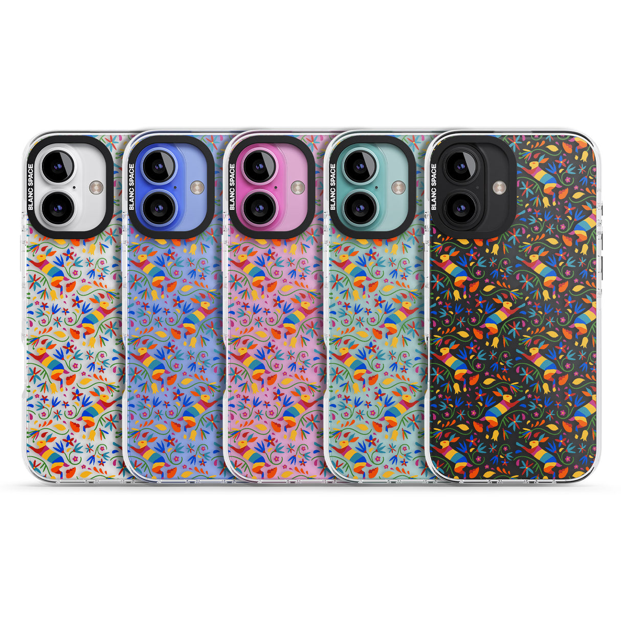 iPhone 16 Pro Max Floral Rabbit Pattern in Rainbow Black Impact Phone Case