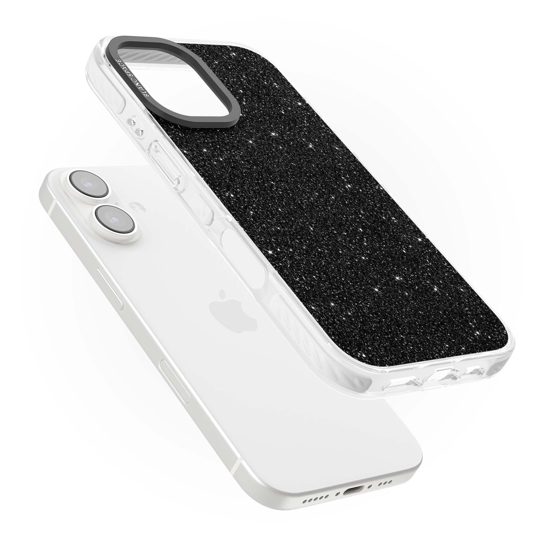 Black Glitter black glitter iPhone case featuring an all-over sparkly shimmer pattern on a jet black base | Clear Impact case for iPhone 16, iPhone 16 Plus