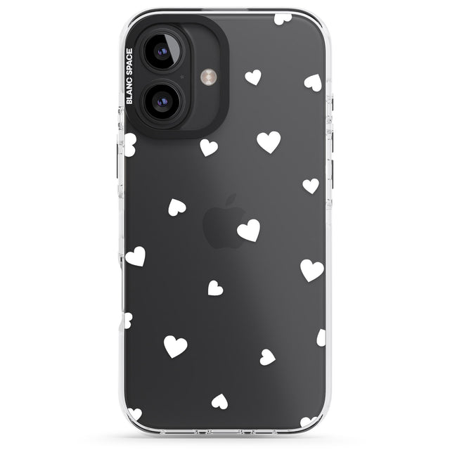 iPhone 16 Pro Max White Hearts Pattern Black Impact Phone Case