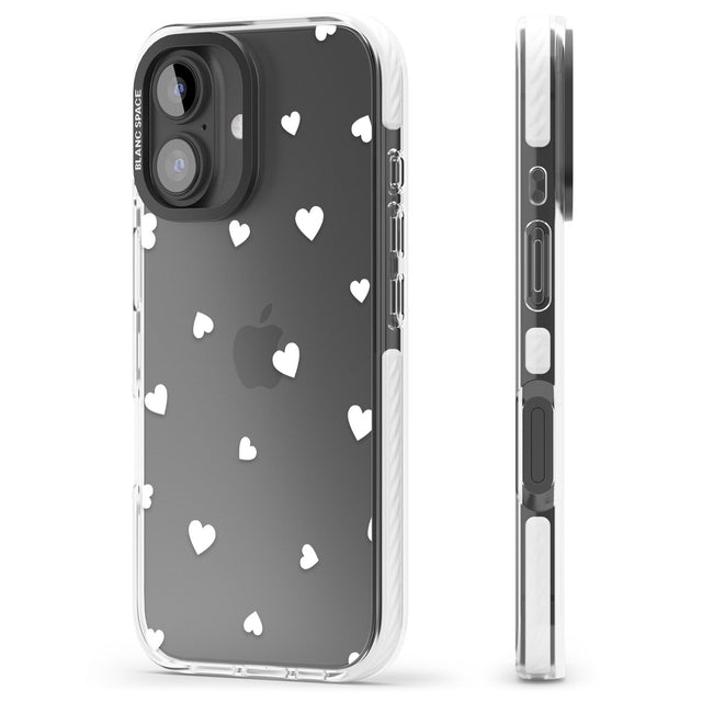 iPhone 16 Pro Max White Hearts Pattern Black Impact Phone Case