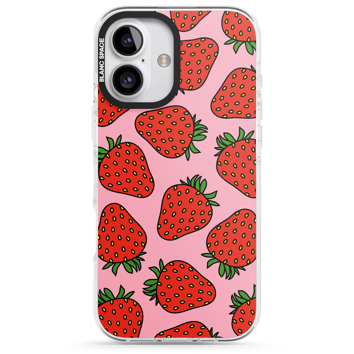 iPhone 16 Pro Max Strawberry Pattern (Pink) Black Impact Phone Case